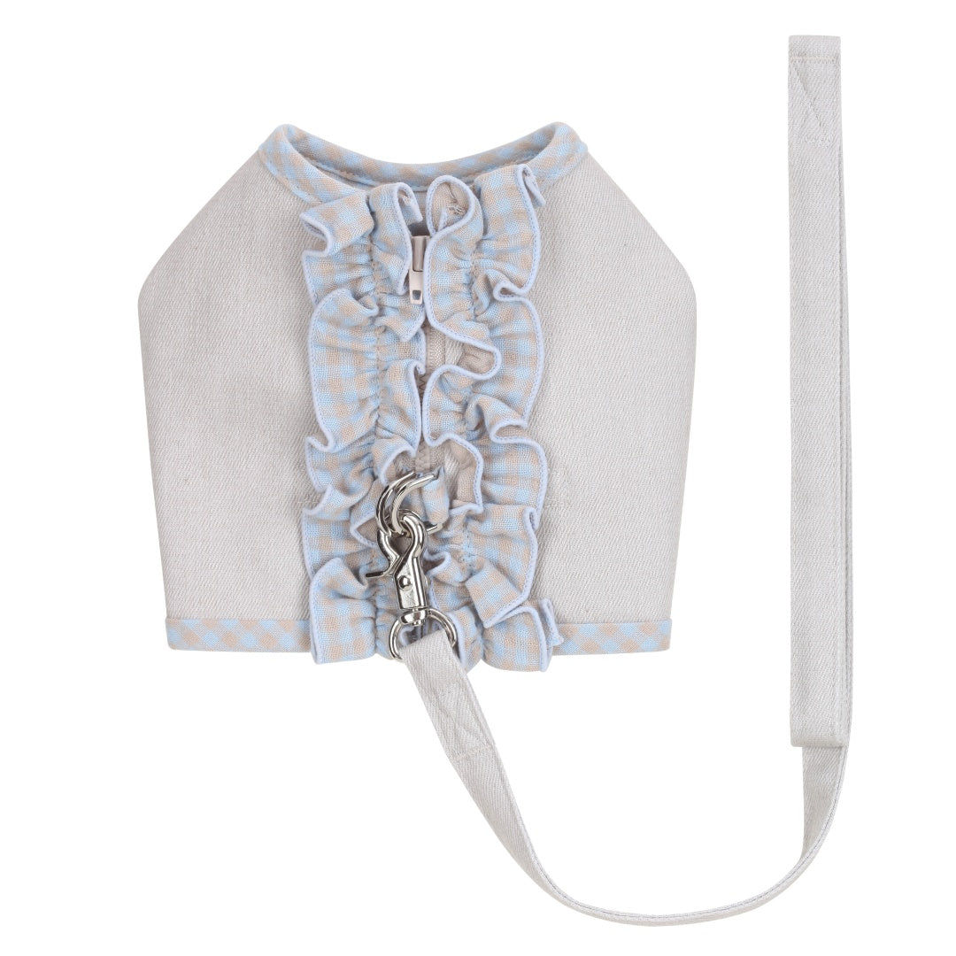 Check Pattern Ruffle Harnesses with Leash - Beige