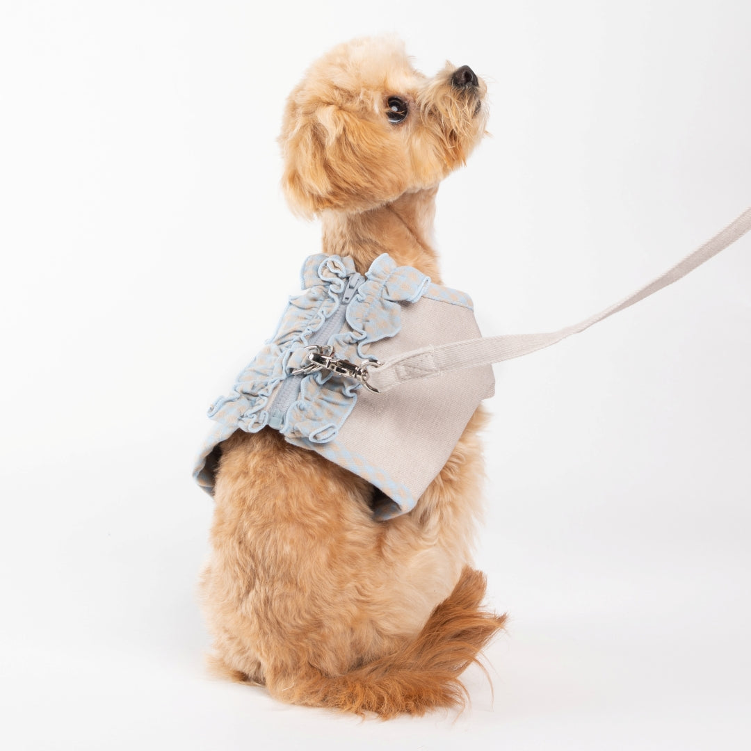 Check Pattern Ruffle Harnesses with Leash - Beige