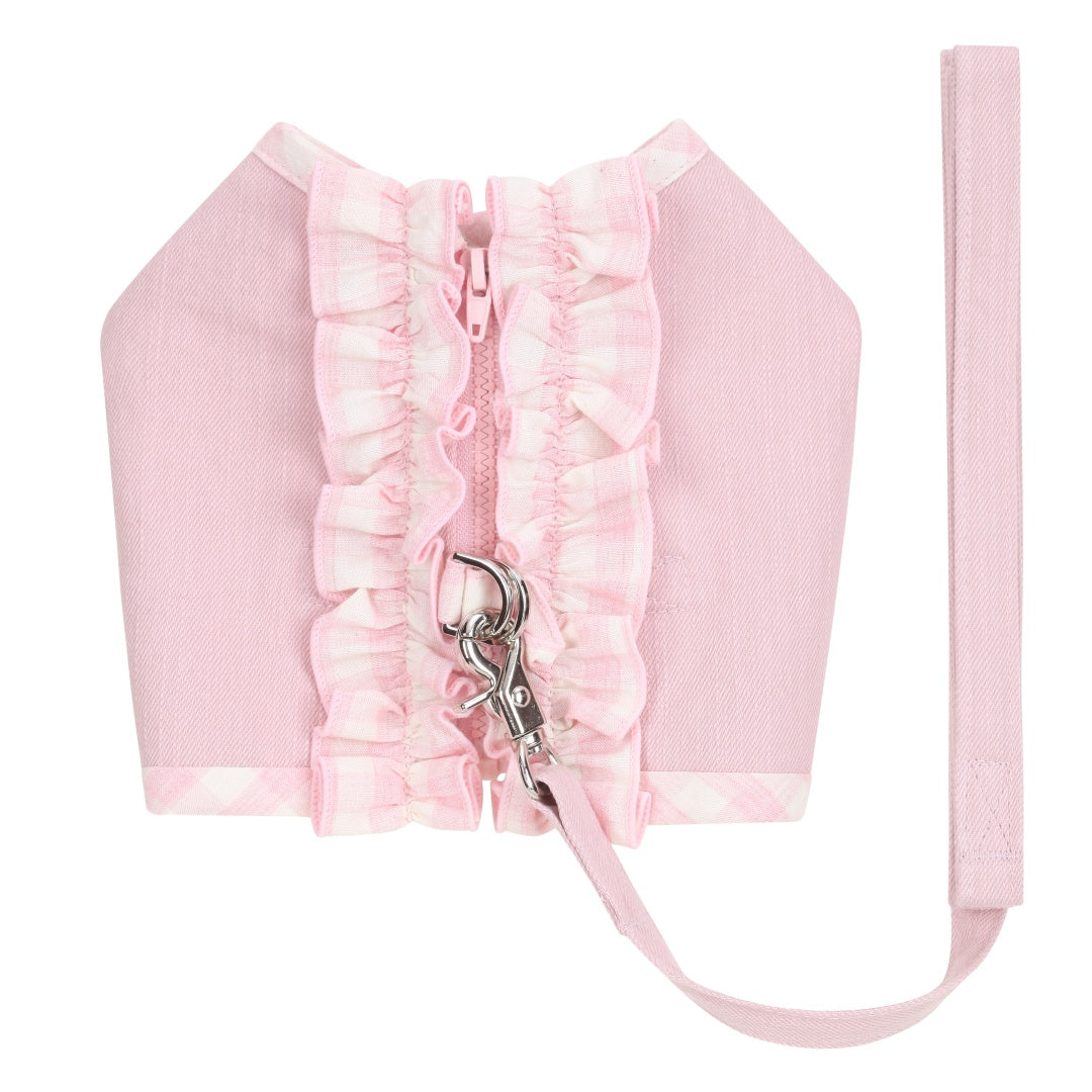 Check Pattern Ruffle Harnesses with Leash - Pink