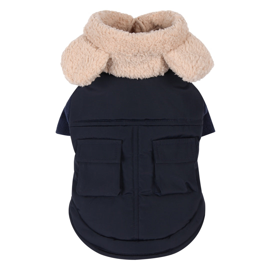 Teddy Bear Pocket Padded Coat - Navy