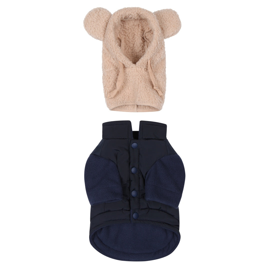 Teddy Bear Pocket Padded Coat - Navy