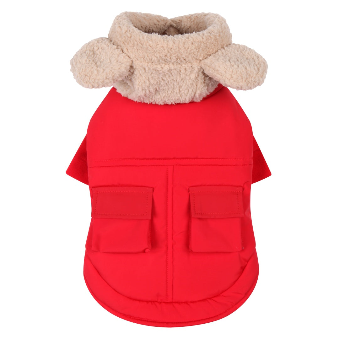 Teddy Bear Pocket Padded Coat - Red