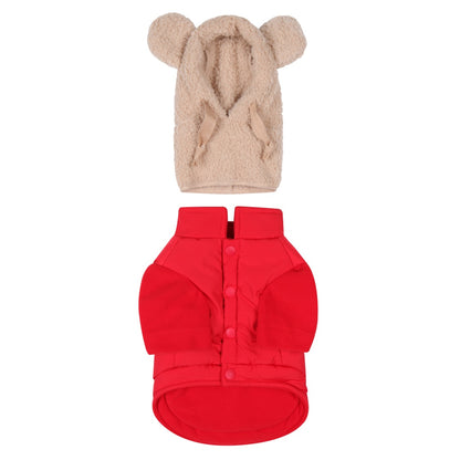 Teddy Bear Pocket Padded Coat - Red