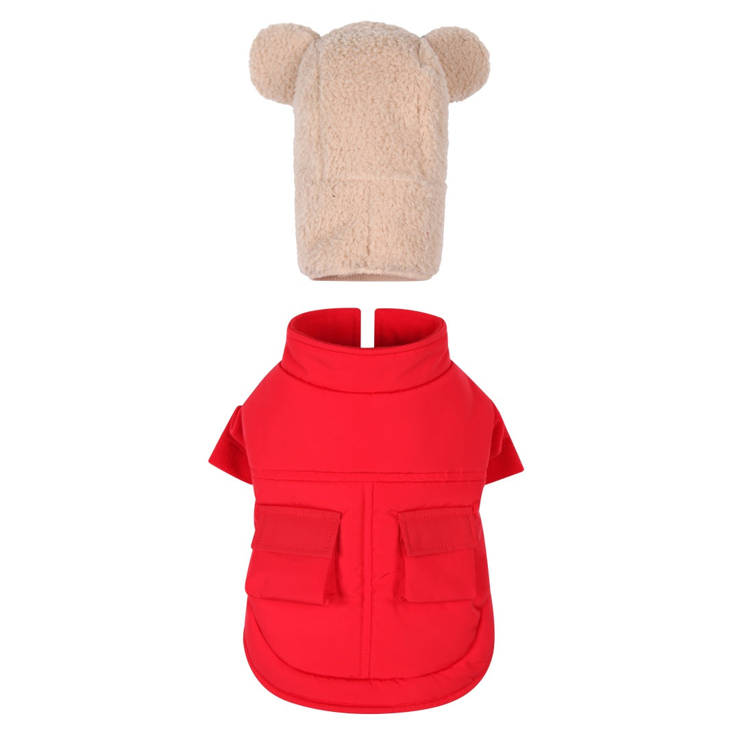 Teddy Bear Pocket Padded Coat - Red