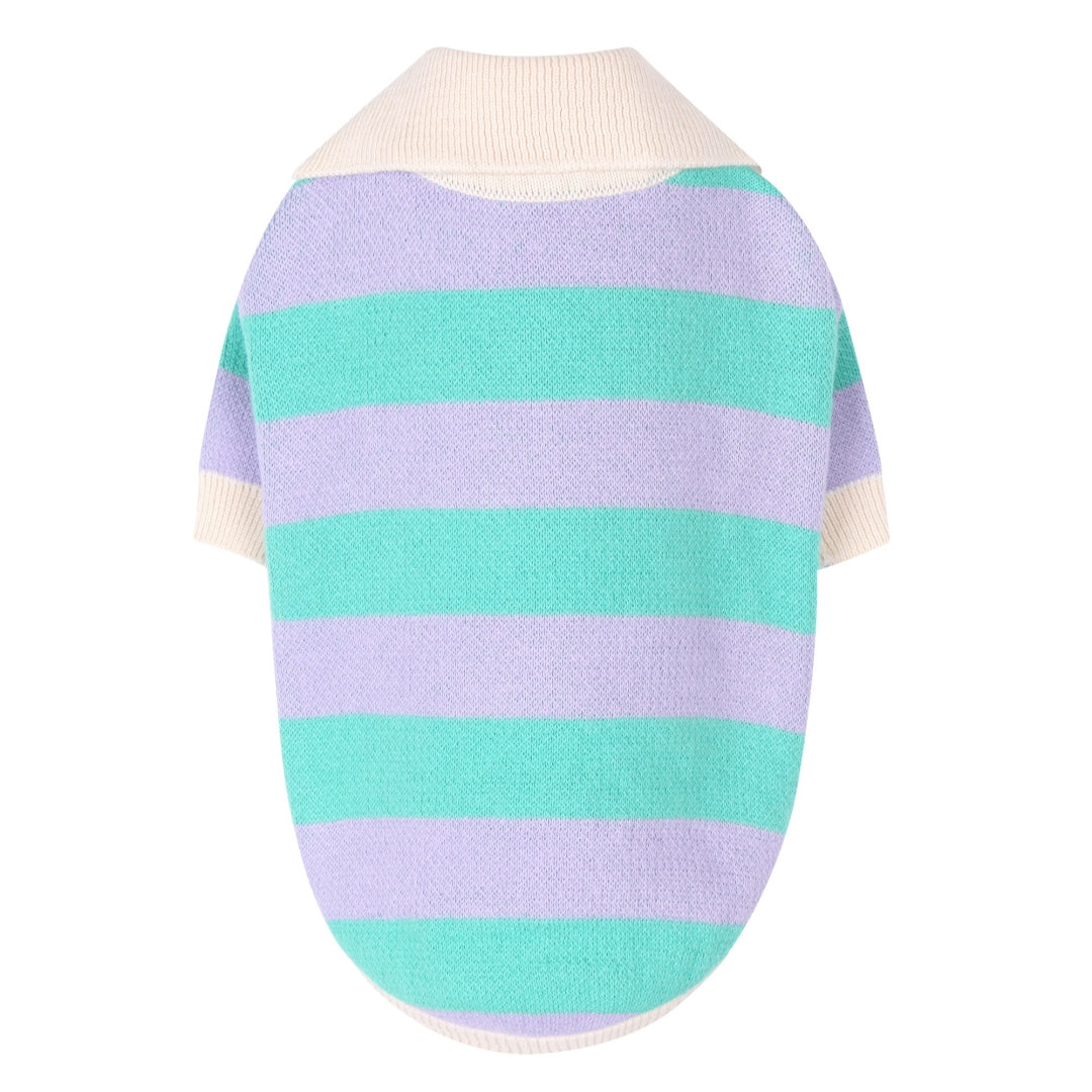 Striped Collar Knit Sweater - Purple