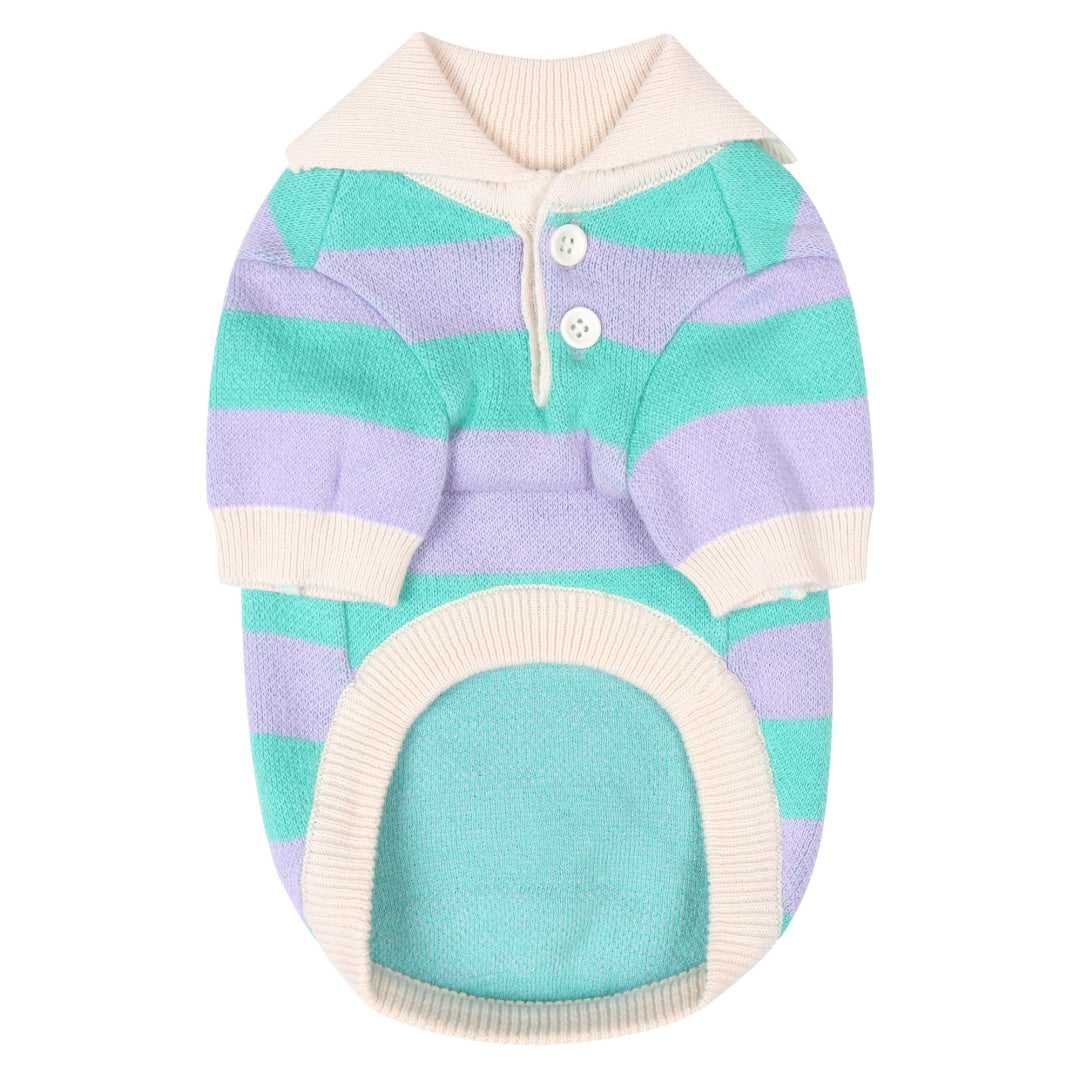 Striped Collar Knit Sweater - Purple