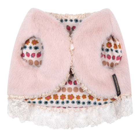 Eco Fur Vest with Lace - Pink