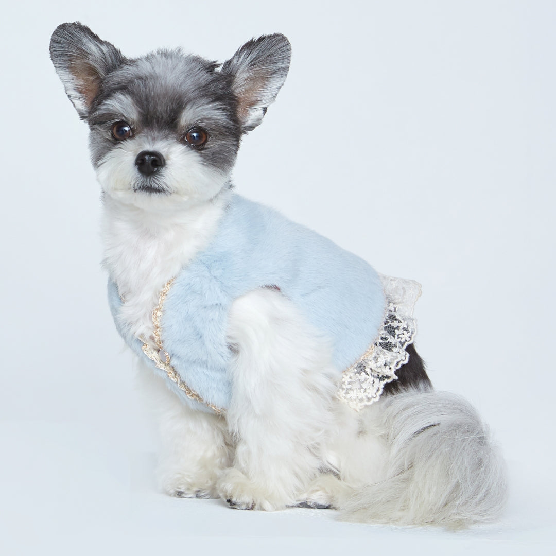 Eco Fur Vest with Lace - Sky Blue