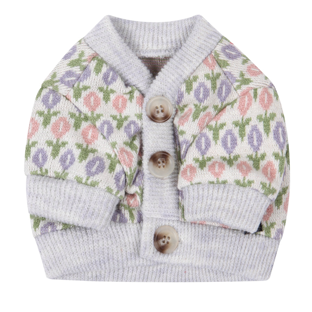 Flower Pattern Knit Cardigan - Purple