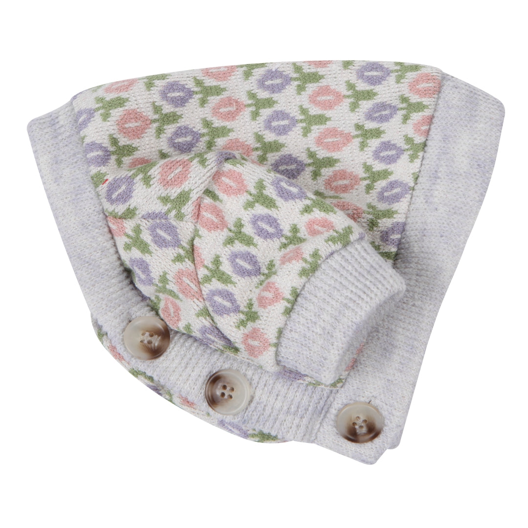Flower Pattern Knit Cardigan - Purple