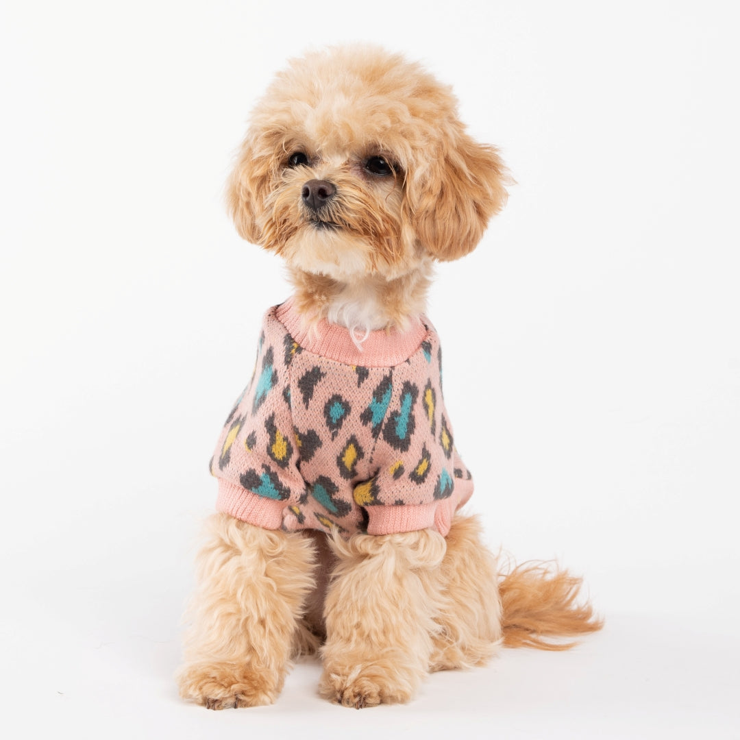 Leopard Pattern Knit Sweater - Pink