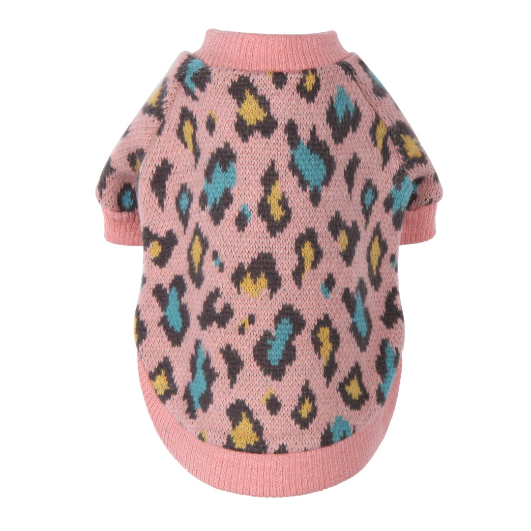 Leopard Pattern Knit Sweater - Pink