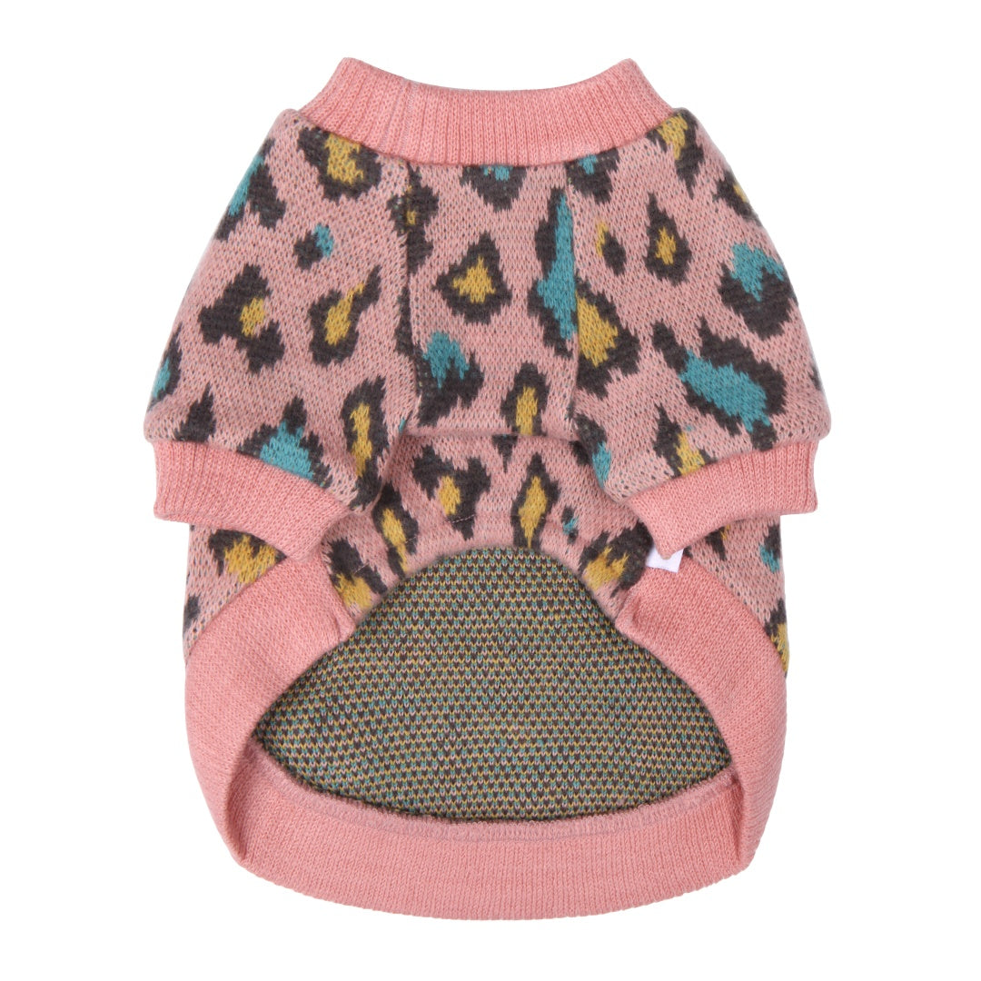 Leopard Pattern Knit Sweater - Pink