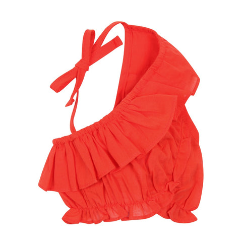 Lux Ruffle One Shoulder Top -Red