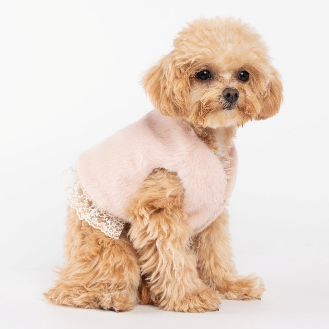Eco Fur Vest with Lace - Pink