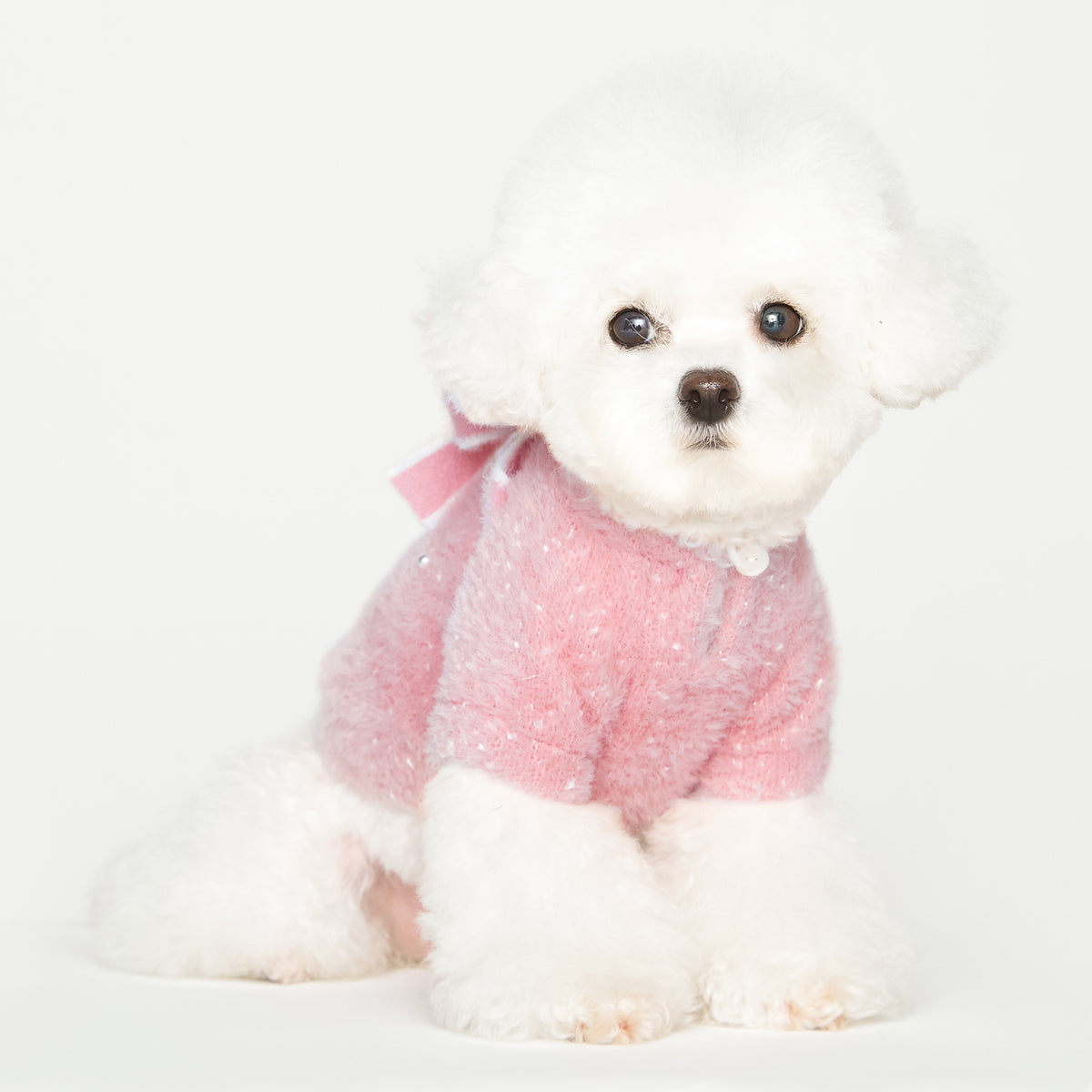 Ribbon Knit Sweater with pearl decoration - Pink