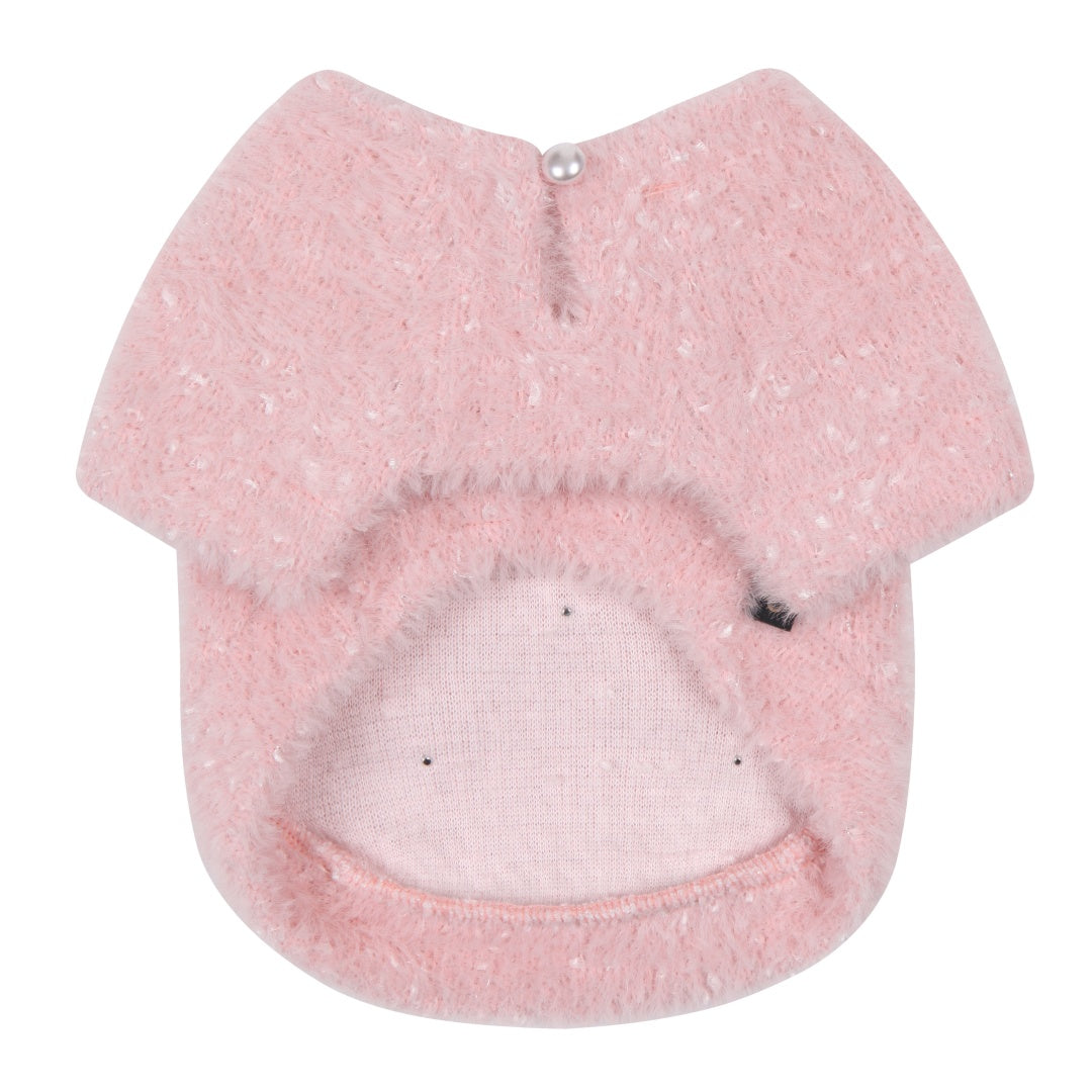 Ribbon Knit Sweater with pearl decoration - Pink