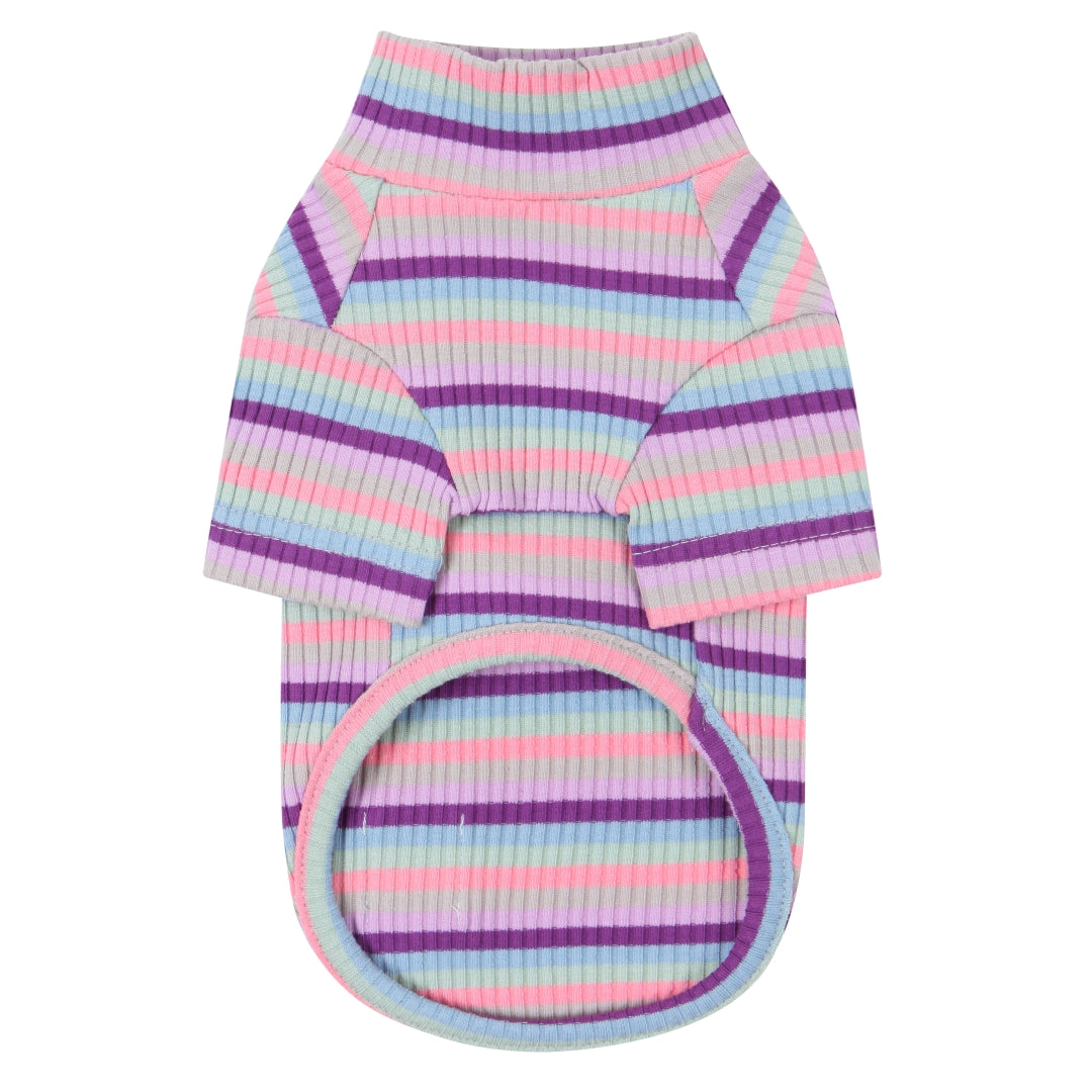 Stripe Ribbed Turtleneck Sweater - Purple