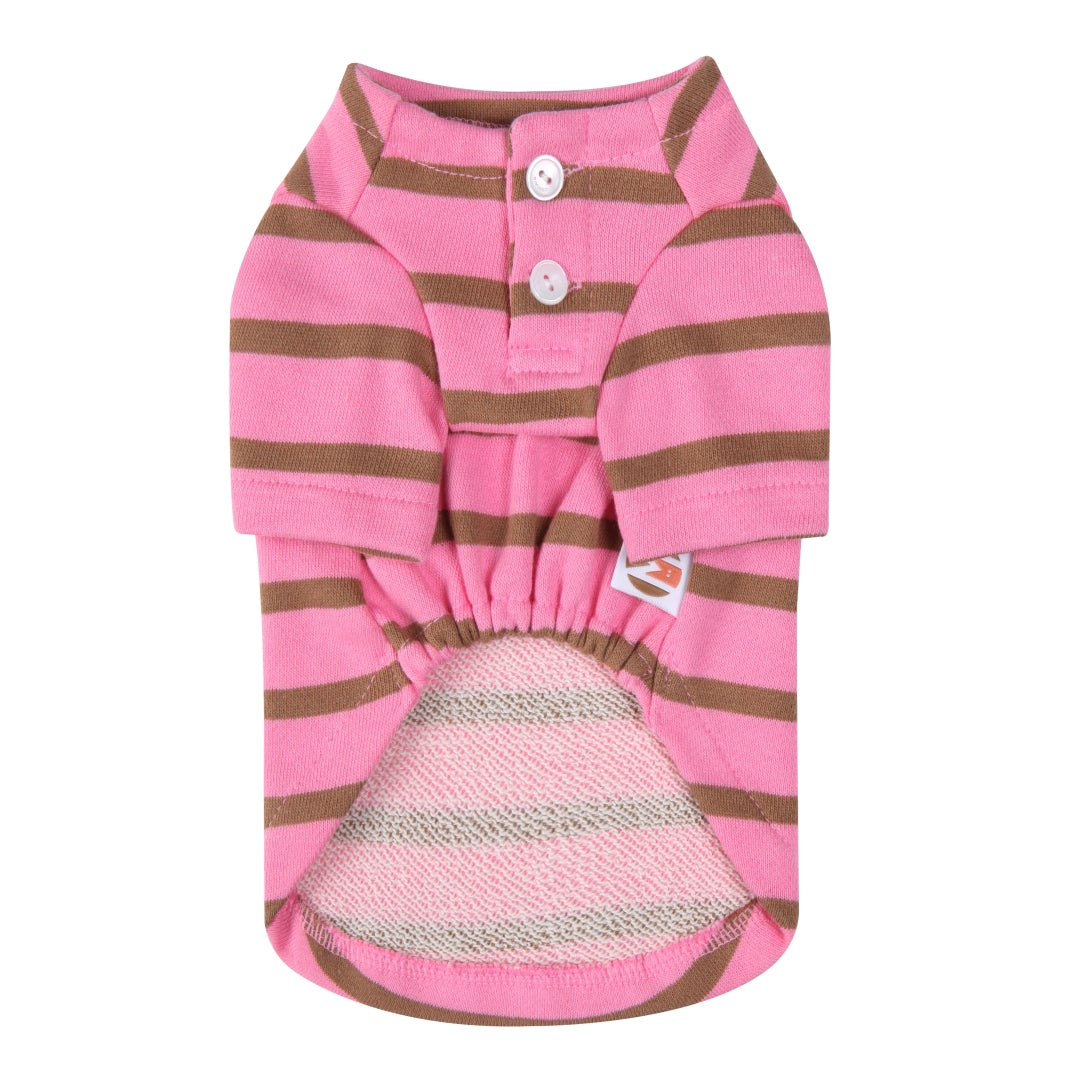 Stripe T Shirt with Hearts Emblem - Pink