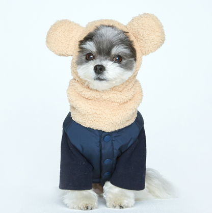 Teddy Bear Pocket Padded Coat - Navy