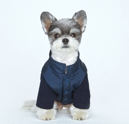 Teddy Bear Pocket Padded Coat - Navy