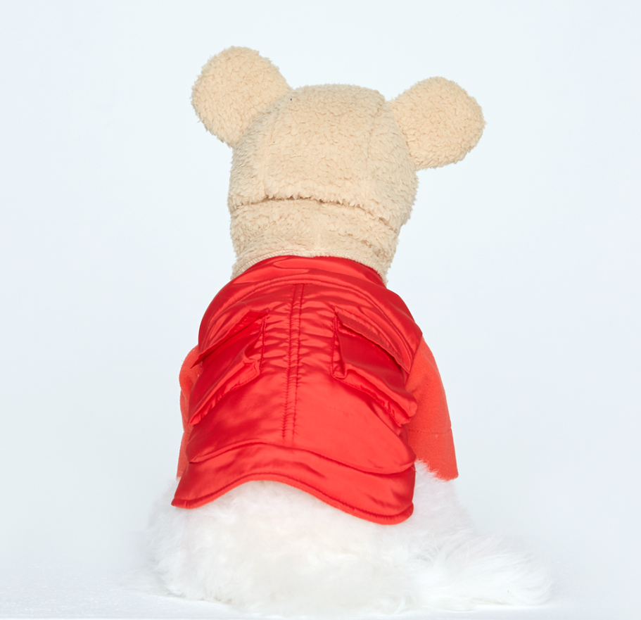 Teddy Bear Pocket Padded Coat - Red